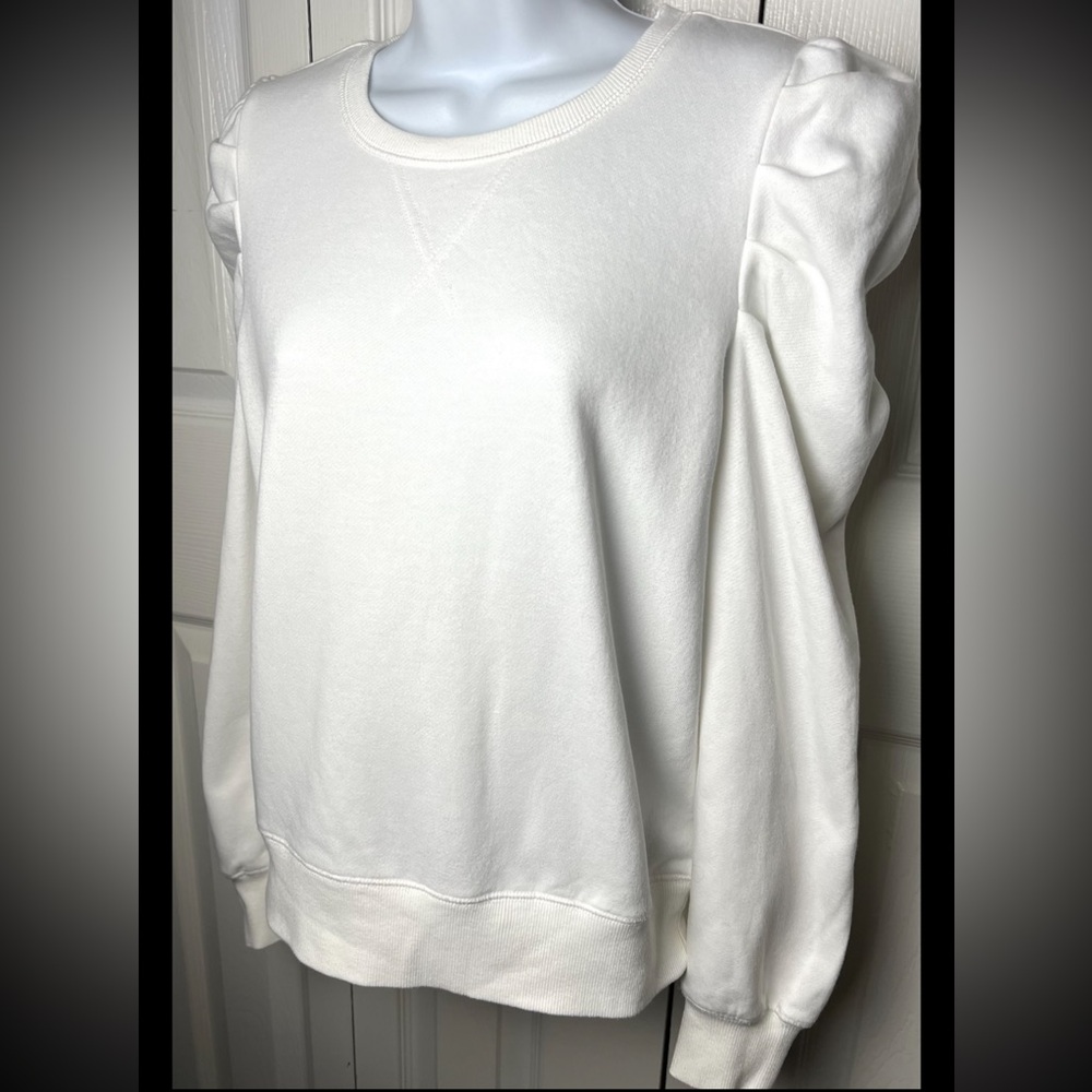 REBECCA MINKOFF Sweatshirt Puffy Sleeve White Crew Neckline Medium - Picture 4 of 8